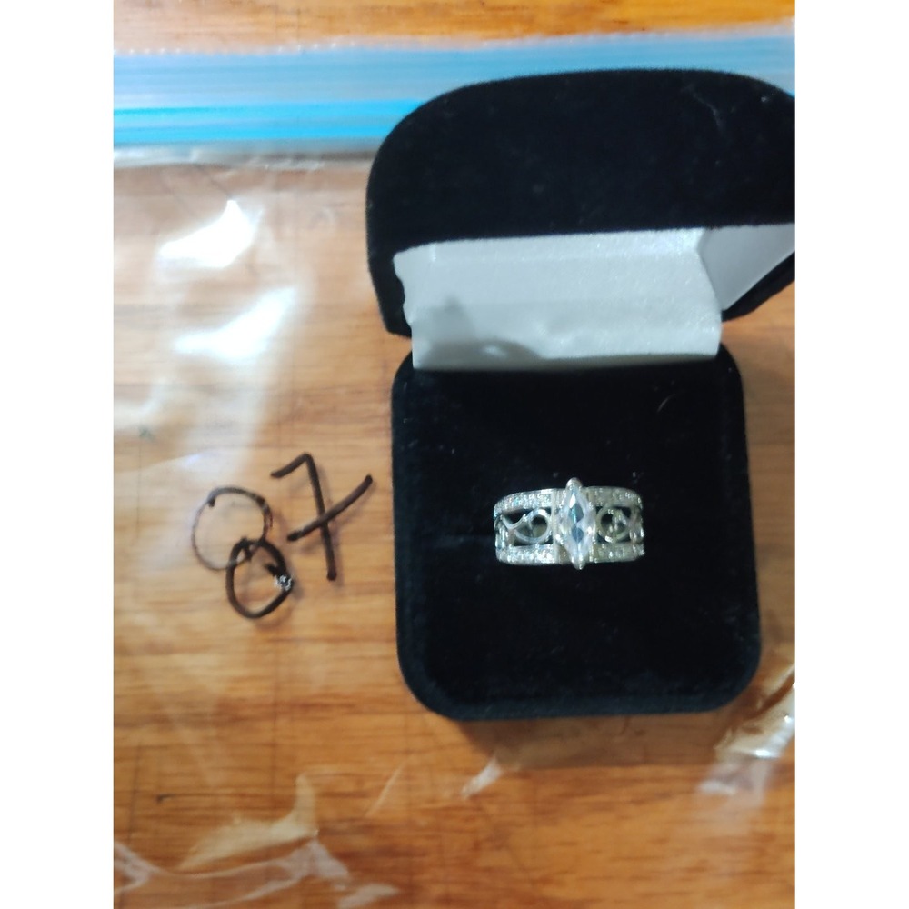 S925 Marquise Cut CZ Filigree Band Ring Womens Size 7.5 w/ Box